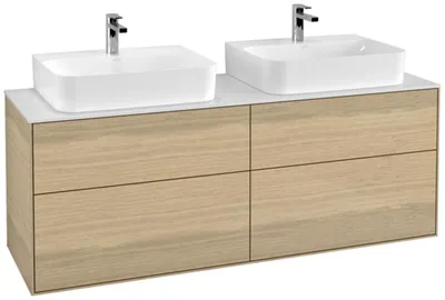 Produktbild von Villeroy & Boch Finion Waschtischunterschrank, mit integrierter Beleuchtung, für 2 Waschbecken, 1600x603x501mm, Glass White Matt, G18100PC