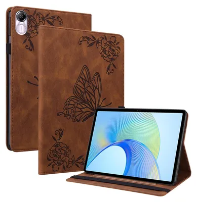 Produktbild von Für Honor Pad X9 / X8 Pro Schmetterling Muster Kunstleder Hülle Cover Tasche Case Braun