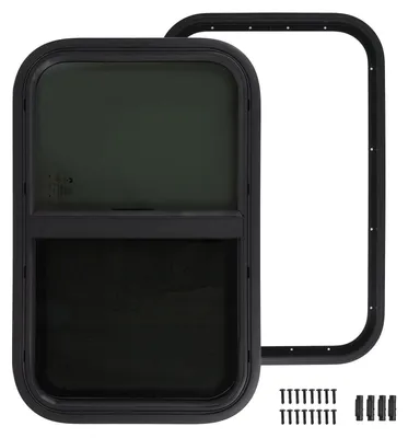 Produktbild von Wohnmobil Ersatzfenster - RV-Schiebefenster - 61 x 38,5 cm - Bruchsicheres gehärtetes Glas - Aluminiumrahmen mit Drainageöffnung - Schwarz