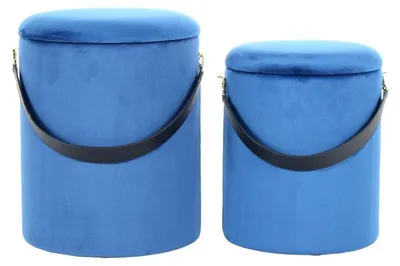 Productafbeelding van Set van 2 Arabella opbergpoefs in blauw en zwart fluweel