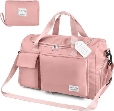 Zdjęcie produktu dla Unyqoos® Składana torba podróżna 35 L – wodoodporna torba weekendowa o wymiarach 50x28x25 cm, wykonana z tkaniny Oxford, kolor różowy, zawiera zawieszkę na bagaż