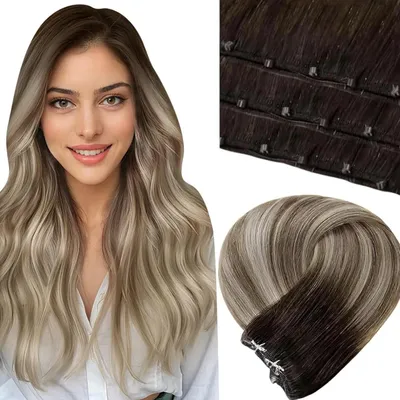 Obrázek produktu pro Příčesy z přírodních vlasů, techniky balayage a ombre, barvy: tmavě hnědá, světle hnědá, světle blond, délka 40 cm, hmotnost 50 g