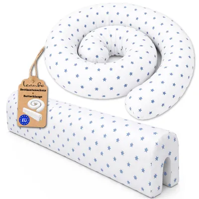 Produktbild von LEANBE Bettkantenschutz 70x20x14 cm + Bettschlange 150x15 cm – Blaue Sterne