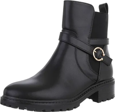 Produktbild von Ital-Design Damen Stiefeletten Leicht gefüttert Textiloptik, Lederoptik Flache Stiefeletten 88489442 Schwarz Gr.  37