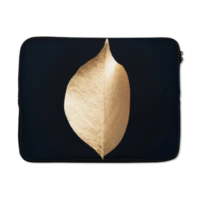 Produktbild von MuchoWow® Laptop Hülle 15 Zoll Blätter - Gold - Schwarz - Pflanzen - Luxus Laptoptasche - Laptoptasche - Sleeve - Rundum-Schutz