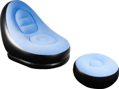 Produktbild von Aga Aufblasbarer Sessel mit Fußstütze DS2504, Sessel mit Sitzpuff – Veloursoptik, PVC, bis 120 kg, leicht faltbar, für drinnen & draußen