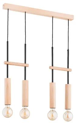 Zdjęcie produktu dla Lampa wisząca DILAN jasne drewno-czarna 4xE27x15W drewno wym:80x5x63cm IP20 Alfa