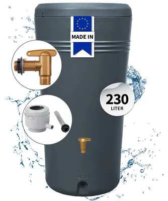 Productafbeelding van 4rain AZURA 2in1 regenton complete-set230 L graphite grey incl. kunststof uitloopkraan en regenpijp aansluiting