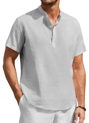 Imagen del producto de Camisa de lino de manga corta, estilo Henley, ideal para el verano