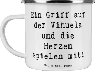 Produktbild von Mr. & Mrs. Panda Kaffeepott Spruch Vihuela Herzklang - Weiß - Geschenk, historische Musik, Emaille Tasse, Musiker, Renaissance, Instrument, Saiteninstrument, Haferl, Pott