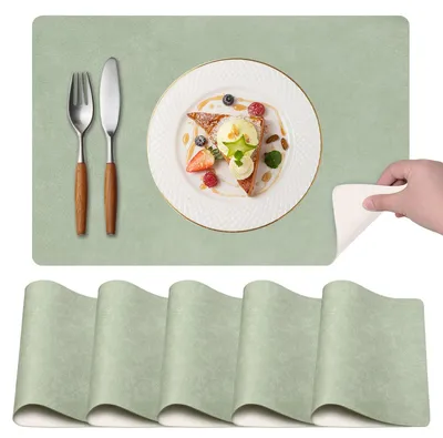 6er-Set Platzsets aus Kunstleder, 45x30 cm, grün/beige