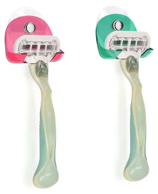 Produktbild von kwmobile 2x Saugnapf Halterung für Rasierer - für Glas und Fliesen - Nassrasierer Saugnapf Halter Set - Wand Haken in Rot Grün Transparent
