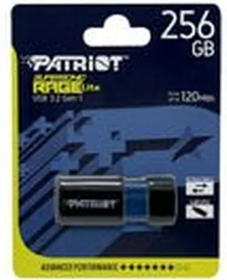 The image shows the retail packaging of a Patriot Supersonic PenDrive Rage Lite 256GB USB 3.2.