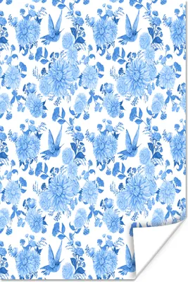 Produktbild von MuchoWow® Poster Blumen - Muster - Blau 60x90 cm - Wanddekoration