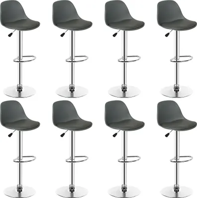 Produktbild von 8er set Barhocker aus Kunstleder,Barstuhl Tresenhocker höhenverstellbar Grau