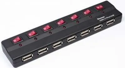 Obrázek produktu pro PremiumCord USB 2.0 HUB 7-portový s externím zdrojem napájení a přepínači portů