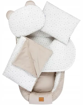 Obrázek produktu pro Jukki hnízdečko pro miminko 5dílná sada XXL 120x65 cm s matrací, dekou a polštářem – Little Stars Muslin & Ecru Velvet