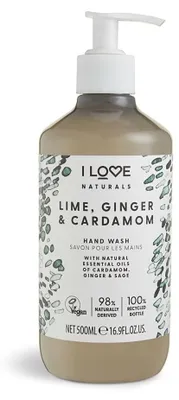 Productafbeelding van I Love Naturals Hand Wash, handzeep, limoen, gember en kardemom, 500 ml