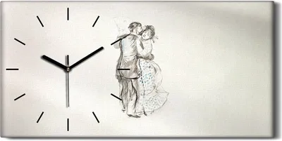 Produktbild von Wohnzimmer-Bild Leinwand Uhr Geräuschlos 60x30 Gemälde Skizze Paar Kunst - schwarze Hände