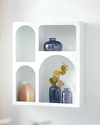 Produktbild von Wandregal "Mediterran" aus Metall, weiß, 40x48 cm, Hängeregal mit 4 Fächern, Metallregal