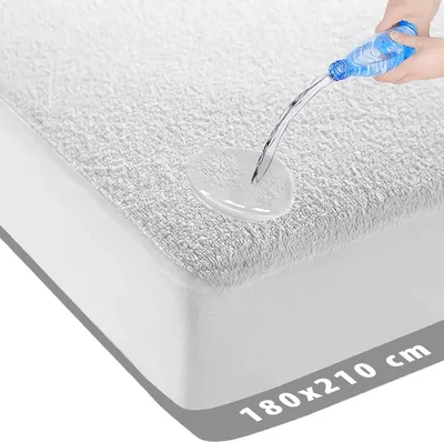 Produktbild von Spannbettlaken Wasserdichter Matratzenschoner 180x210x30cm - Molton-Spannbetttuch Frottee - Antibakteriell - Rundum elastisch - Weiß - Wasserdichter M