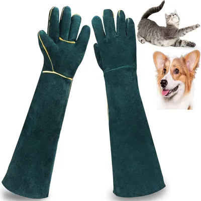 Produktbild von 60 cm Bissfeste Handschuhe für den Umgang mit Tieren - Anti-Biss Arbeitshandschuhe zum Pflegen, Schweißen, Umgang mit Hund/Eidechse/Katze/Vogel/Schlange/Schildkröten (Grün)