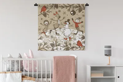 Produktbild von MuchoWow® Wandteppich Wandbehang Illustration - Weihnachten - Schneemann 90x90 cm Tapisserie Dekoration Wandtuch - Wandaufhänger