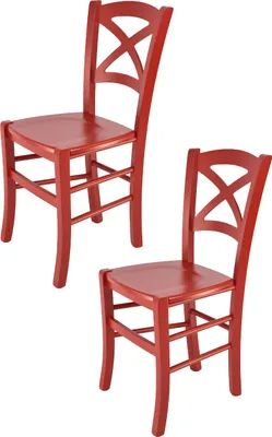 Image de t m c s Tommychairs - Lot de 2 chaises CROSS pour la cuisine et la salle à manger, structure robuste en bois de hêtre laqué dans la teinte rouge et assise en bois laqué dans la teinte rouge