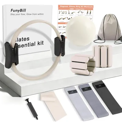 Image de Kit de pilates - Anneau de pilates 13,5 cm - Bandes de résistance - Poids de cheville et poignet - Noir