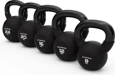 Produktbild von ATLETICA Kettlebells Set | Basic | 8kg 12kg 16kg 20kg 24kg | ermöglicht die wichtigen Kettlebell Übungen | hochwertiger Look & Feel