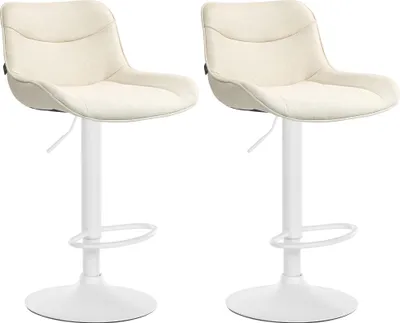 Produktbild von CLP 2er Set Barhocker Vonore Stoff höhenverstellbar und 360 Grad drehbar creme Gestell Farbe weiß