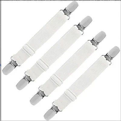 Produktbild von Elastischer Spannbettlakenhalter, verstellbarer Riemenverschluss für Bettlaken, Sofa, Bügelbrettbezug (weiß, 4 Stück)