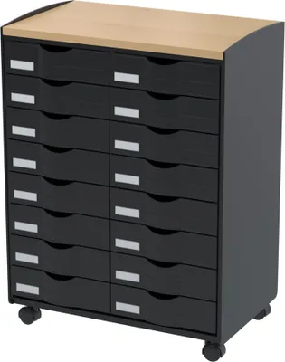Produktbild von PAPERFLOW Rollwagen 16 Schübe schwarz / buche