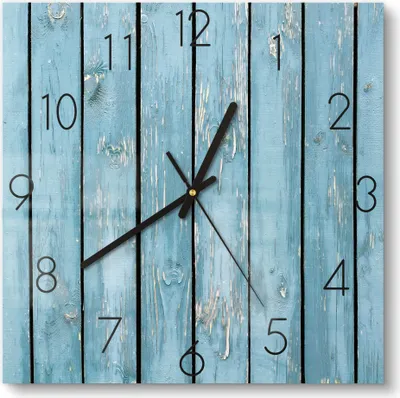 Produktbild von DEQORI Glasuhr 30x30 cm Zahlen 'Rustikale Holzwand' Wanduhr Glas Uhr Design leise Küchenuhr