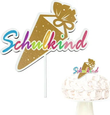 Produktbild von Oblique Unique Schulkind Torten Topper aus Holz für Schuleinführung Einschulung Schulanfang Junge Mädchen Kuchendeckel - bunt
