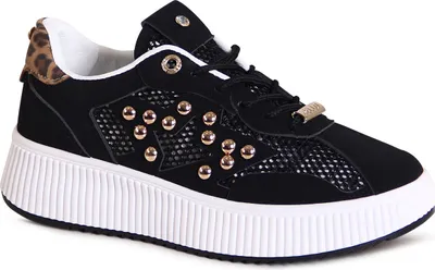Produktbild von topschuhe24 3132 Damen Plateau Sneaker Stars Skater Turnschuhe Mesh, Farbe:Schwarz, Größe:41 EU