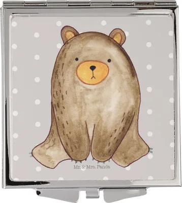 Produktbild von Mr. & Mrs. Panda Schminkspiegel Bär sitzend - Grau Pastell - Geschenk, Teddy, Kleiner Spiegel, Taschenspiegel, Handspiegel, Klappspiegel, Frauen
