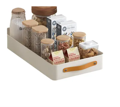 Produktbild von Ausziehbares Küchenregal für Küchenschrank und Arbeitsplatte – Schubladen-Organizer mit Schienen – Schrankorganizer Off White 25 cm