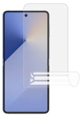 A screen protector is shown placed over a smartphone.