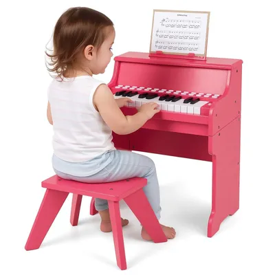 Produktbild von GOPLUS 25-Tasten Kinder Keyboard, elektronisches Kinderklavier mit Hocker, Leuchttasten-Piano, elektrisches Holzklavier mit Notenhalter, Lehrmodus