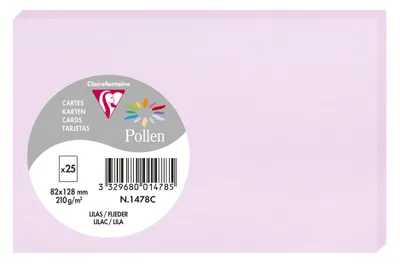 Zdjęcie produktu dla Clairefontaine 1478C, Prostokąt, Liliowy, 210 g/m², 128 mm, 82 mm, 25 ark.