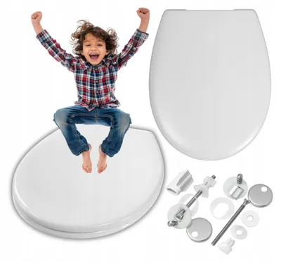 Produktbild von WC Sitz - Toilettensitz - Weiß - 44x36,5 Cm - Verstärkter Toilettensitz - Antibakterieller Kunststoff - Toilettendeckel