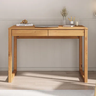 Produktbild von Schreibtisch NOAH mit 2 Schubladen aus Massivholz in Eiche farben. Robuste Computertische, möbel für arbeitszimmer, Arbeitstisch mit Stauraum, büromöbel