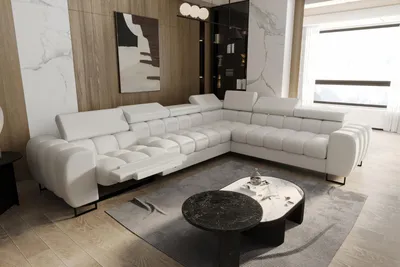 Produktbild von Ecksofa Aspen Max Relax 330×260 mit Schlaffunktion & Relax, Kunstleder Madrit - verstellbare Kopfstützen - Weiß - RECHTS