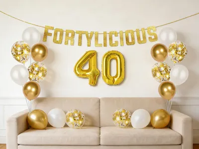 40. Geburtstag Deko-Set: Schärpe, Banner, Ballons, gold