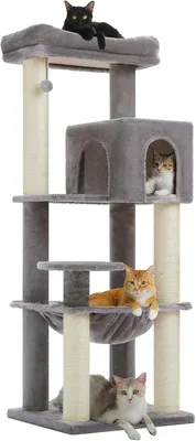 Produktbild von PURPURRA Großer Kratzbaum mit verstärkten Kratzstämmen (φ 8,1 cm) für große ausgewachsene Katzen, 13.6 kg, 146.8 cm