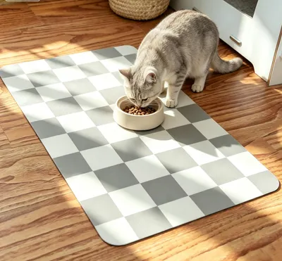 Produktbild von Napfunterlage Hund Katzen 30x50cm, Grau Futtermatte für Hunde und Katzen,Futternapf Unterlage Rutschfeste Katzennapf Hundenapf Matte,Futterunterlage