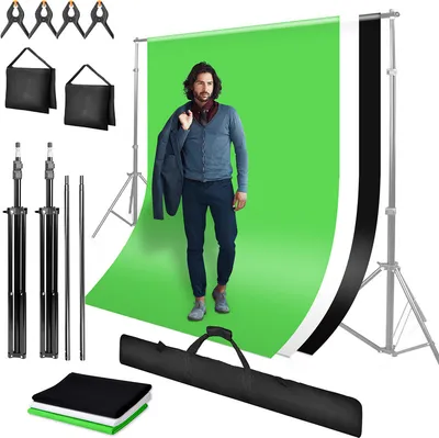 Obrázek produktu pro Jopassy sada stojanů pro fotografické studio stojan na pozadí s brašnou příčníky pytel na písek 4x svorky, 3x pozadí
