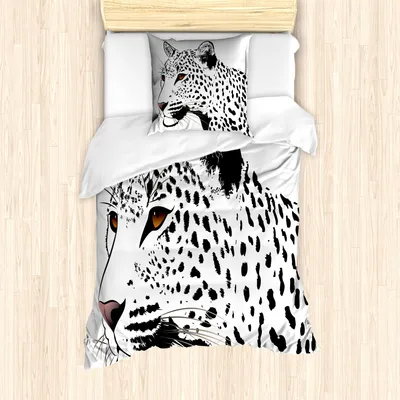 Produktbild von ABAKUHAUS Tätowieren Mantele, Leopard der große Katzen-Spots, Milbensicher Allergiker geeignet mit Kissenbezügen, 135 cm x 200 cm - 80 x 80 cm, Weiß und Schwarz