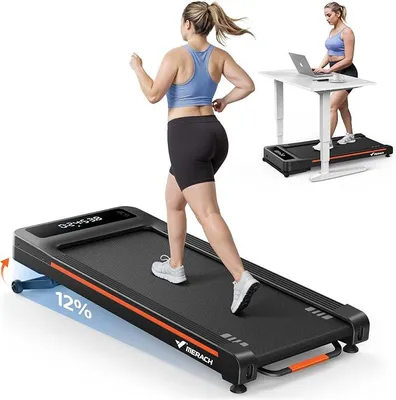 Imagen del producto de Cinta de correr plegable, ideal para uso doméstico, con ajuste automático de inclinación (12%/10%), capacidad máxima de 180 kg/159 kg, motor silencioso, escritorio para cinta de correr para uso en el hogar y la oficina, cintas de correr de bajo ruido, control remoto